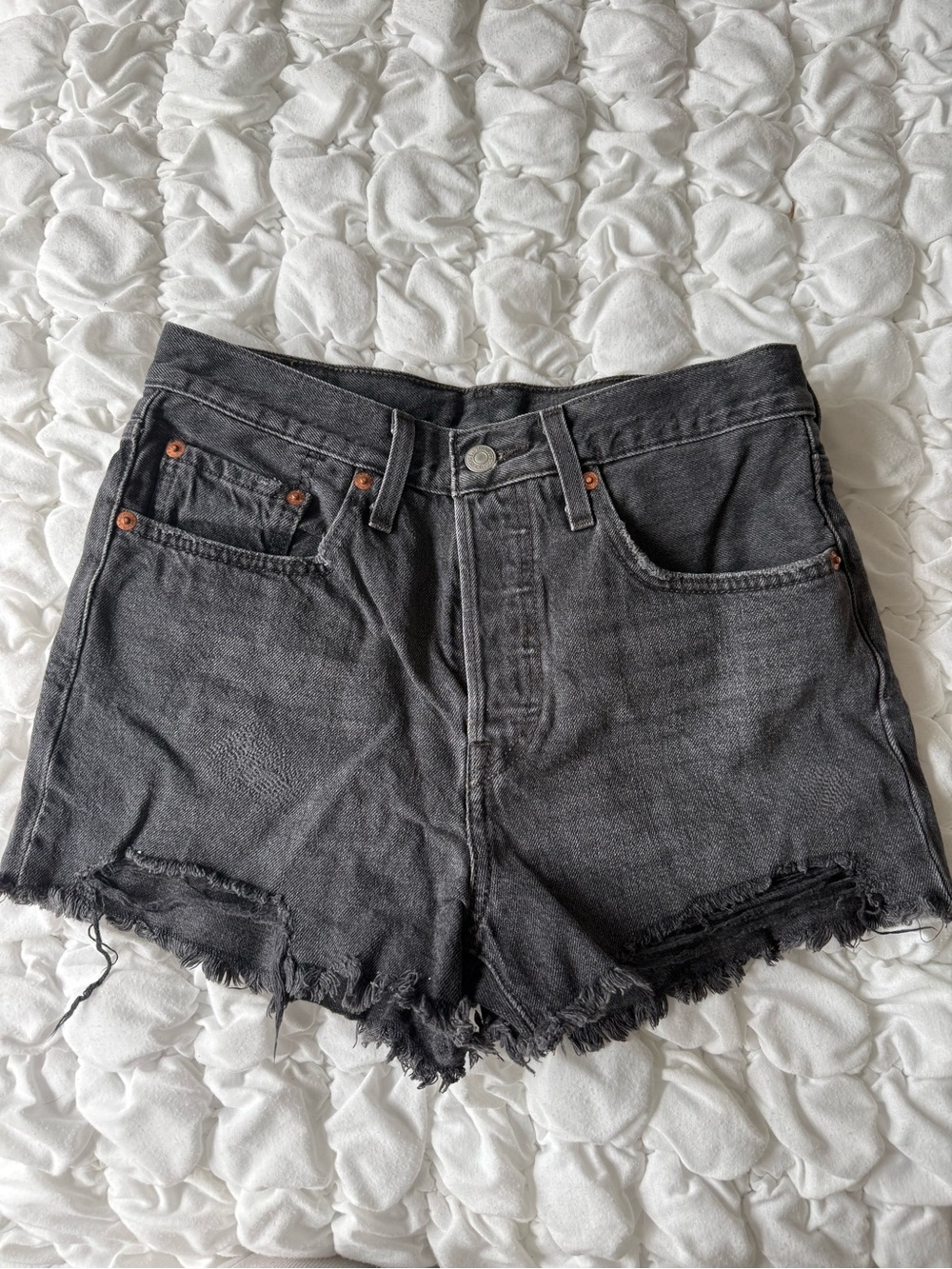 Levi's Black High-Rise Frayed Hem Jean Shorts